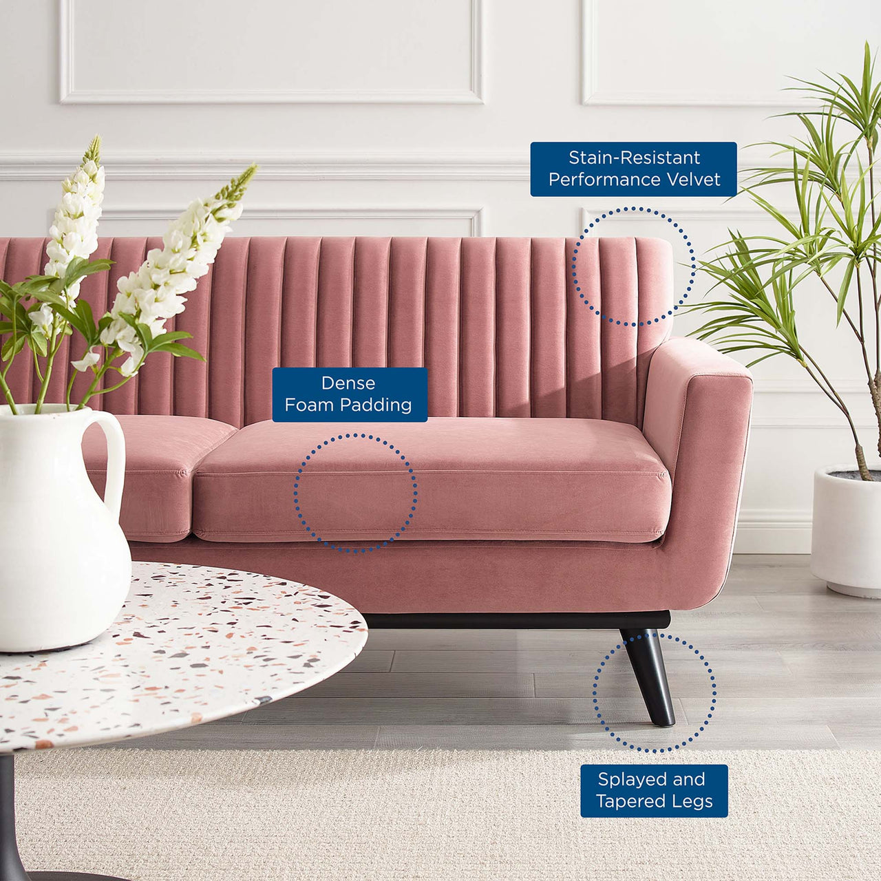 Rendezvous Velvet Loveseat, Dusty Rose