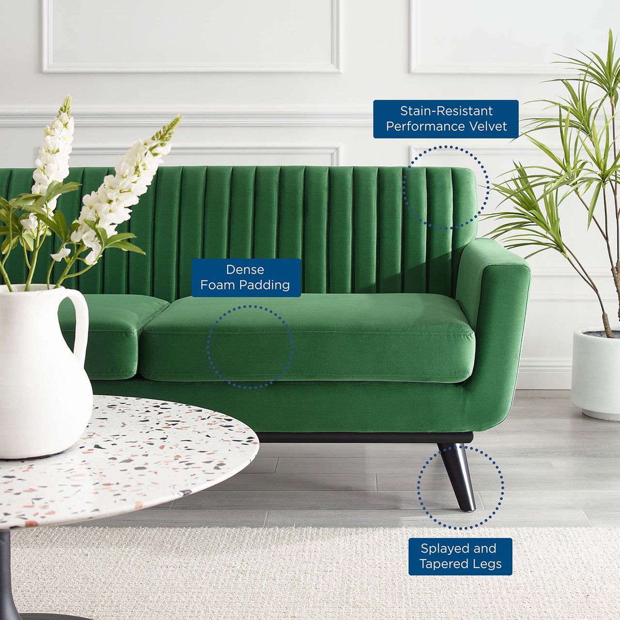 Rendezvous Velvet Loveseat, Emerald