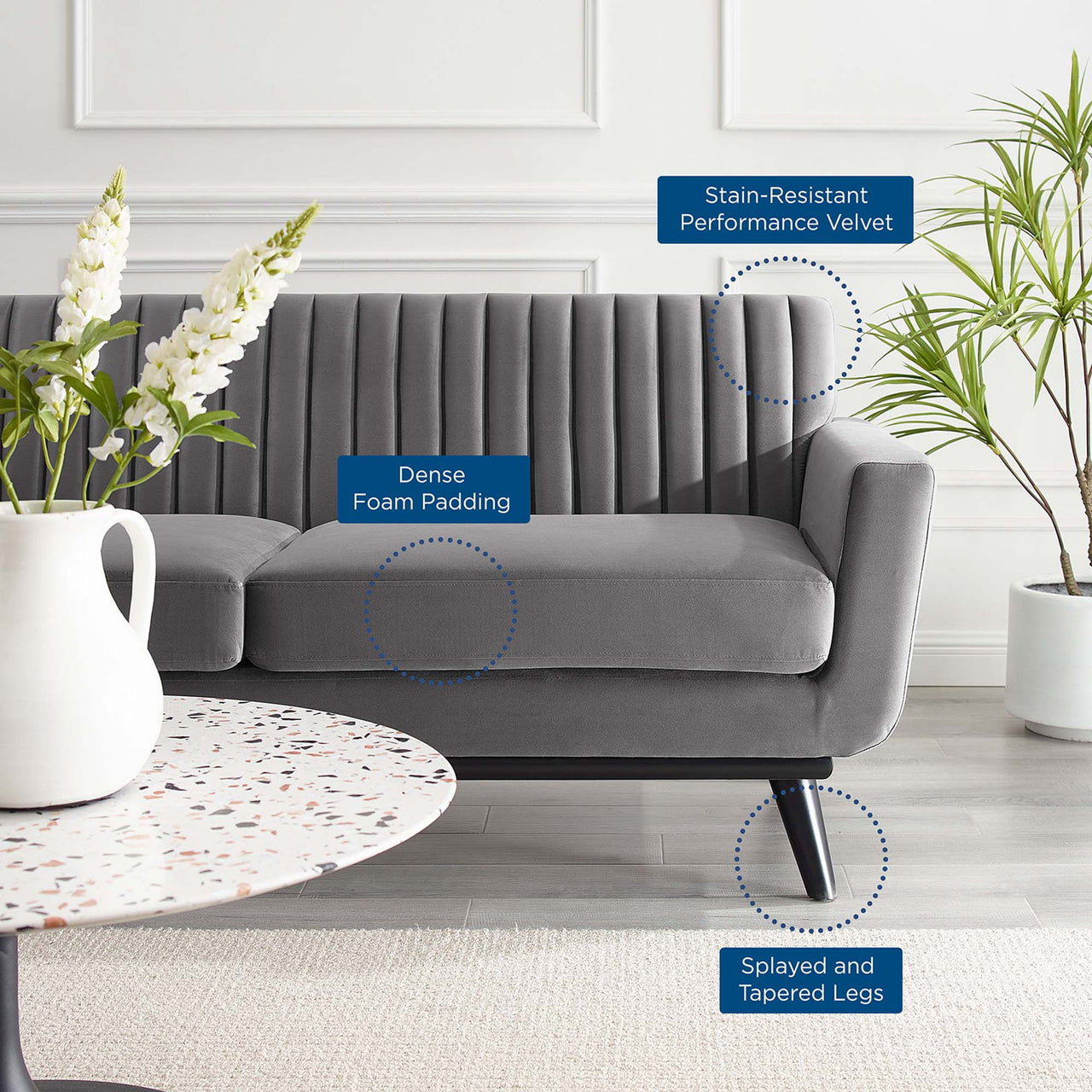 Rendezvous Velvet Loveseat, Gray
