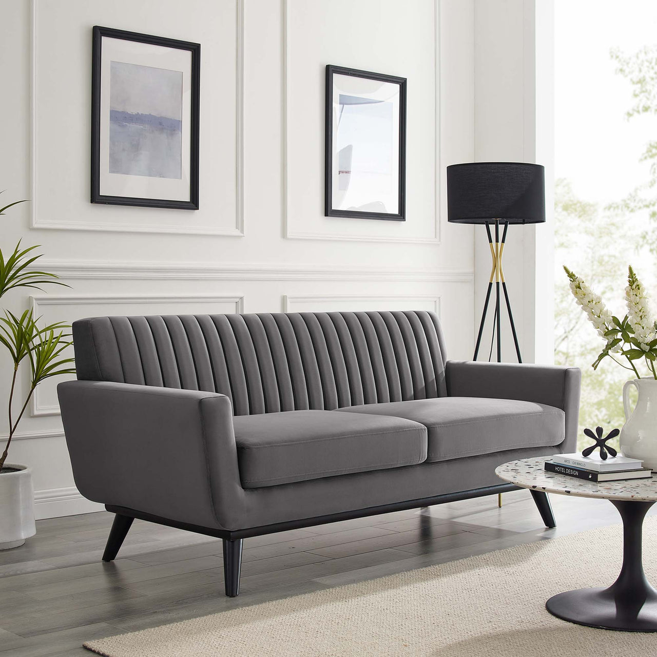 Rendezvous Velvet Loveseat, Gray