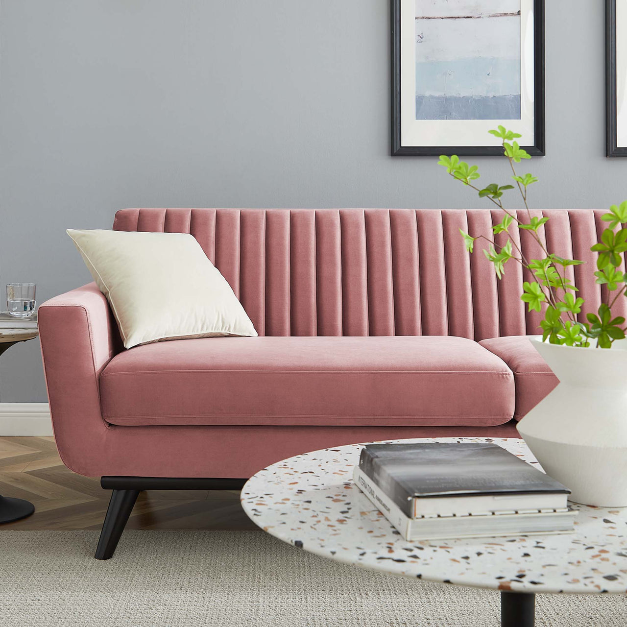 Rendezvous Velvet Sofa, Dusty Rose