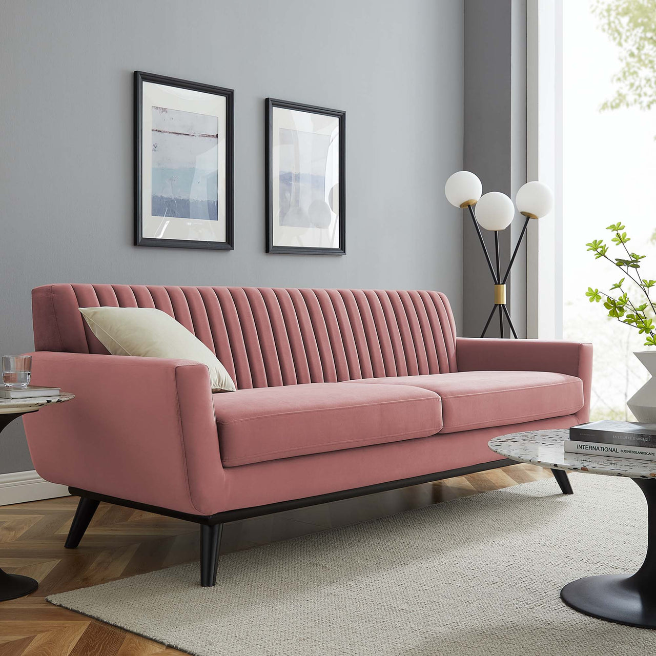 Rendezvous Velvet Sofa, Dusty Rose