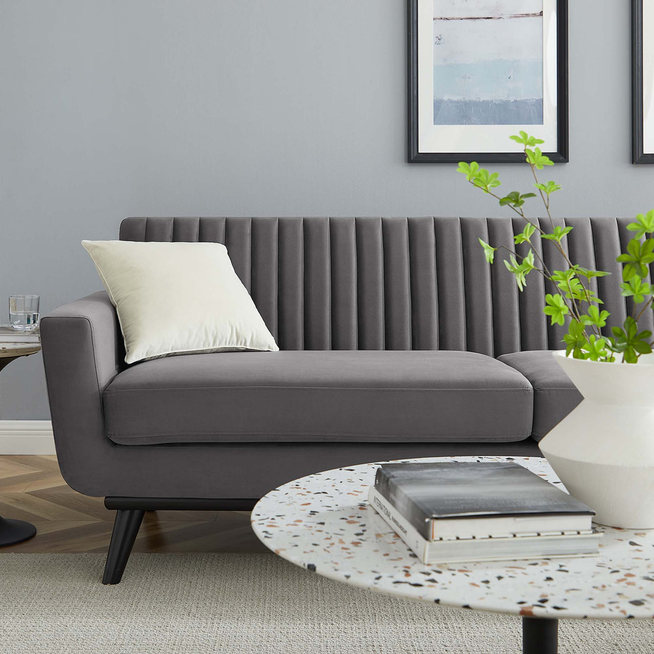 Rendezvous Velvet Sofa, Gray