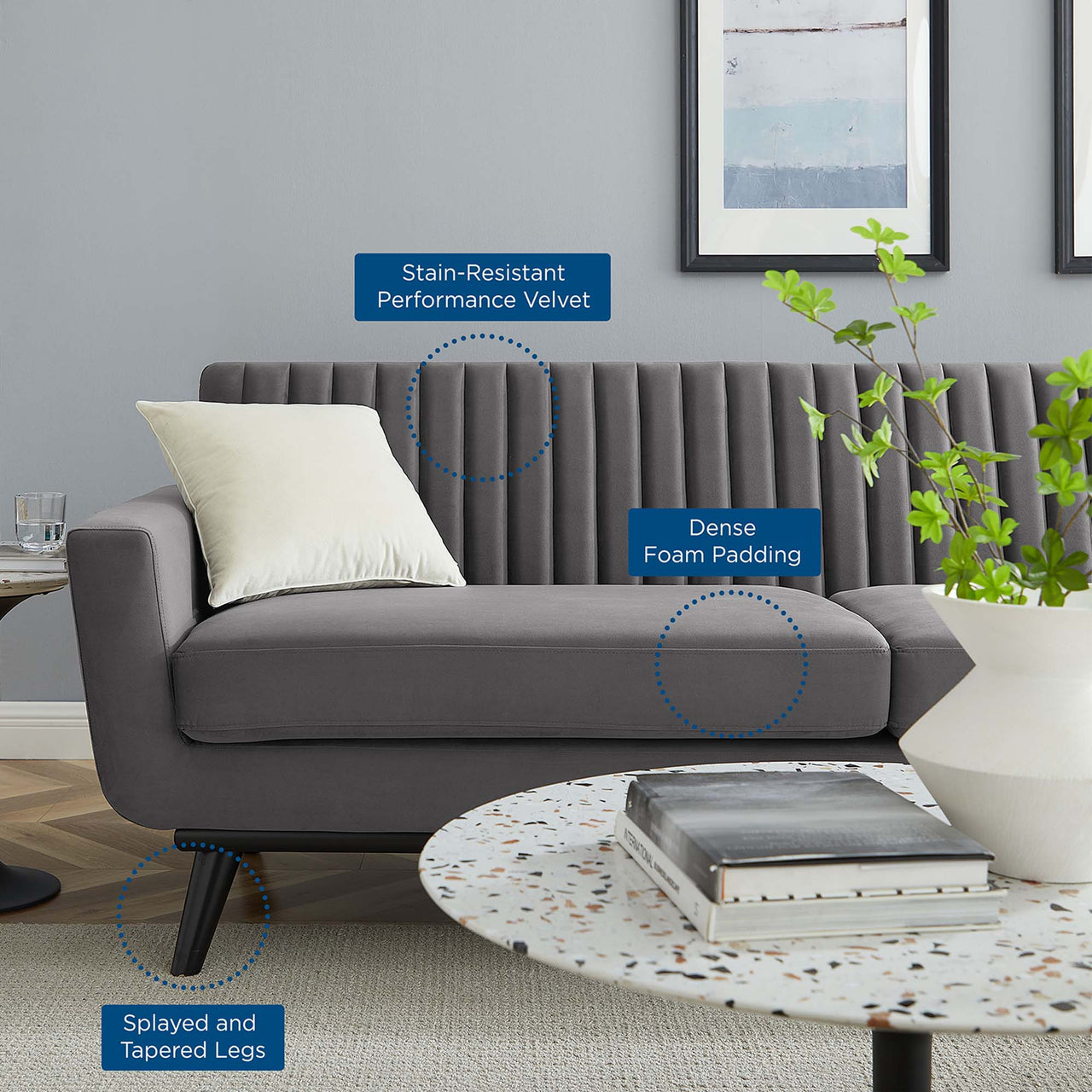 Rendezvous Velvet Sofa, Gray