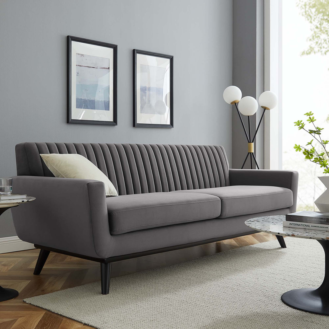 Rendezvous Velvet Sofa, Gray