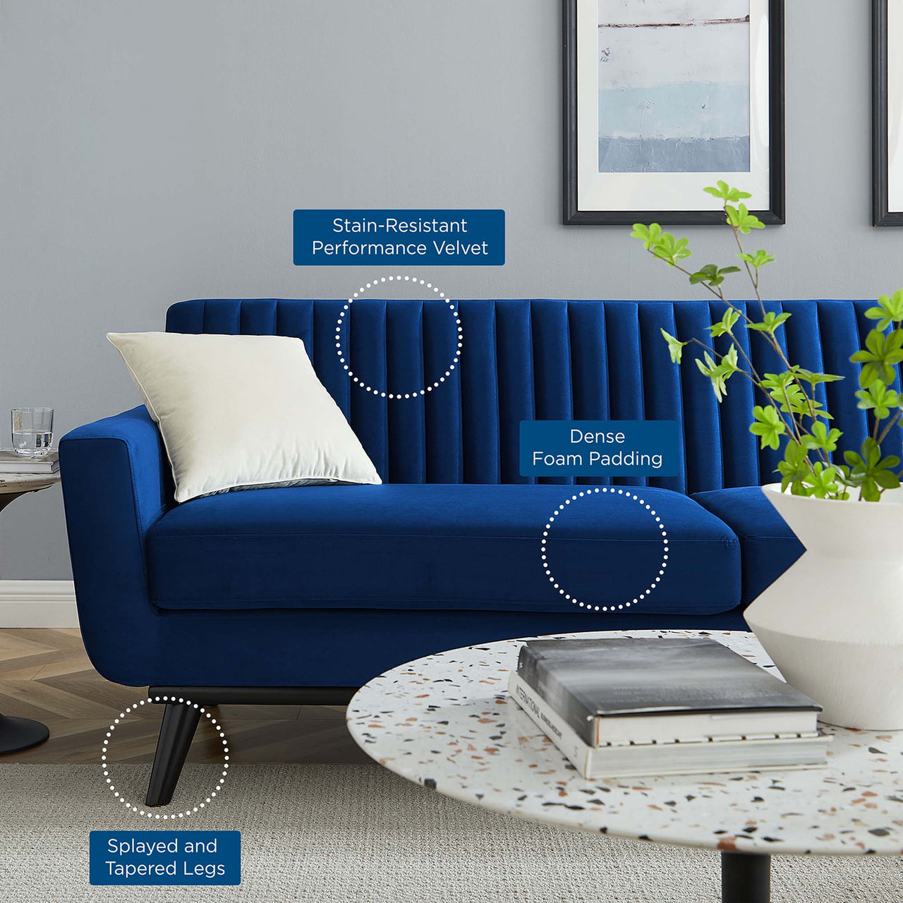 Rendezvous Velvet Sofa, Navy