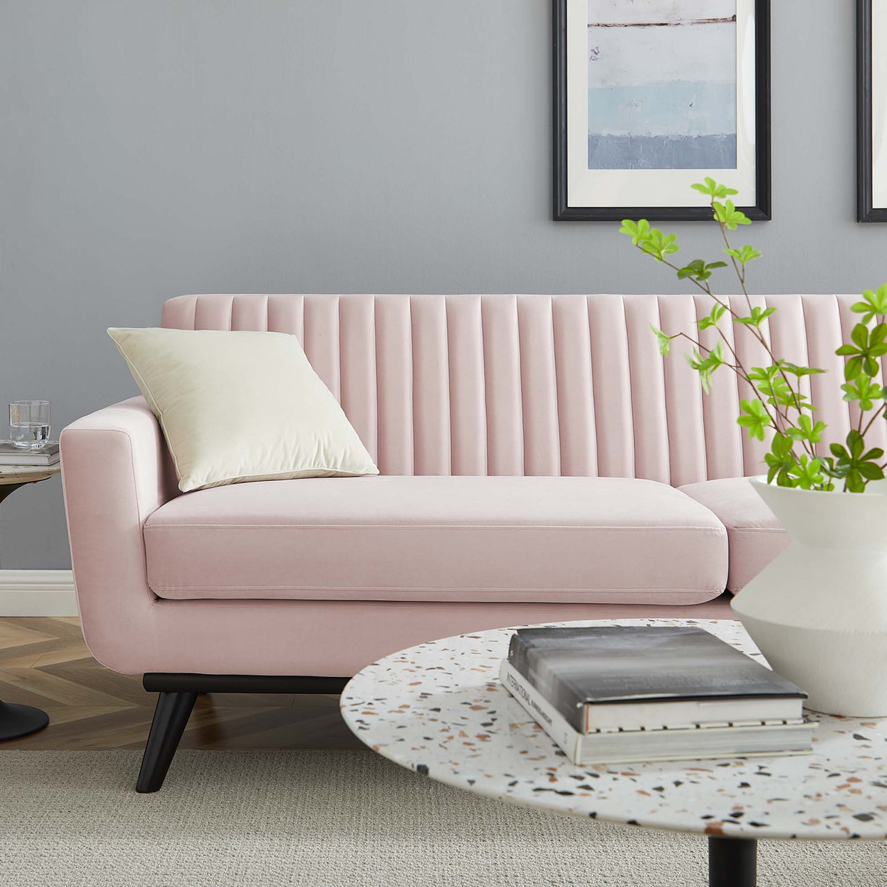 Rendezvous Velvet Sofa, Pink
