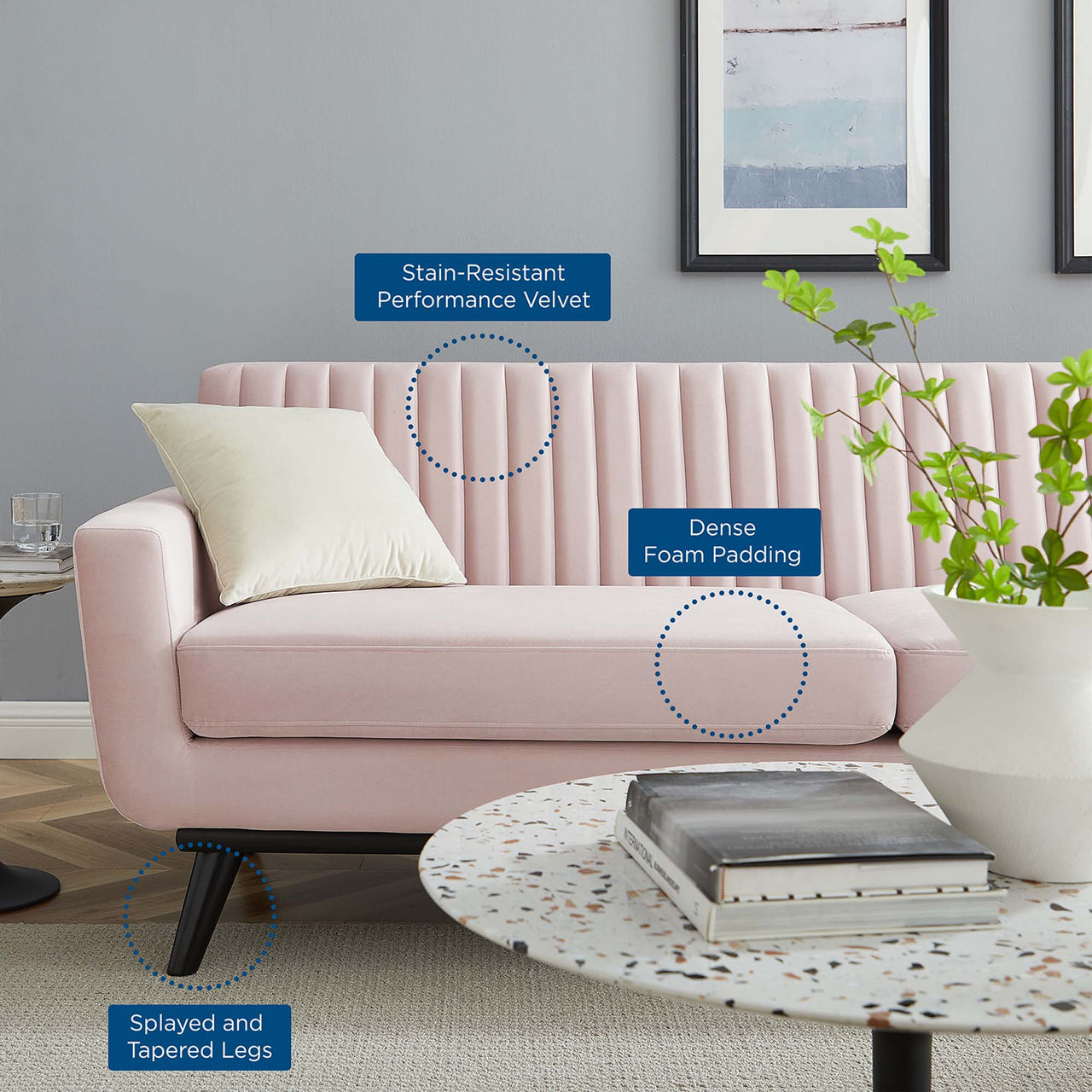 Rendezvous Velvet Sofa, Pink