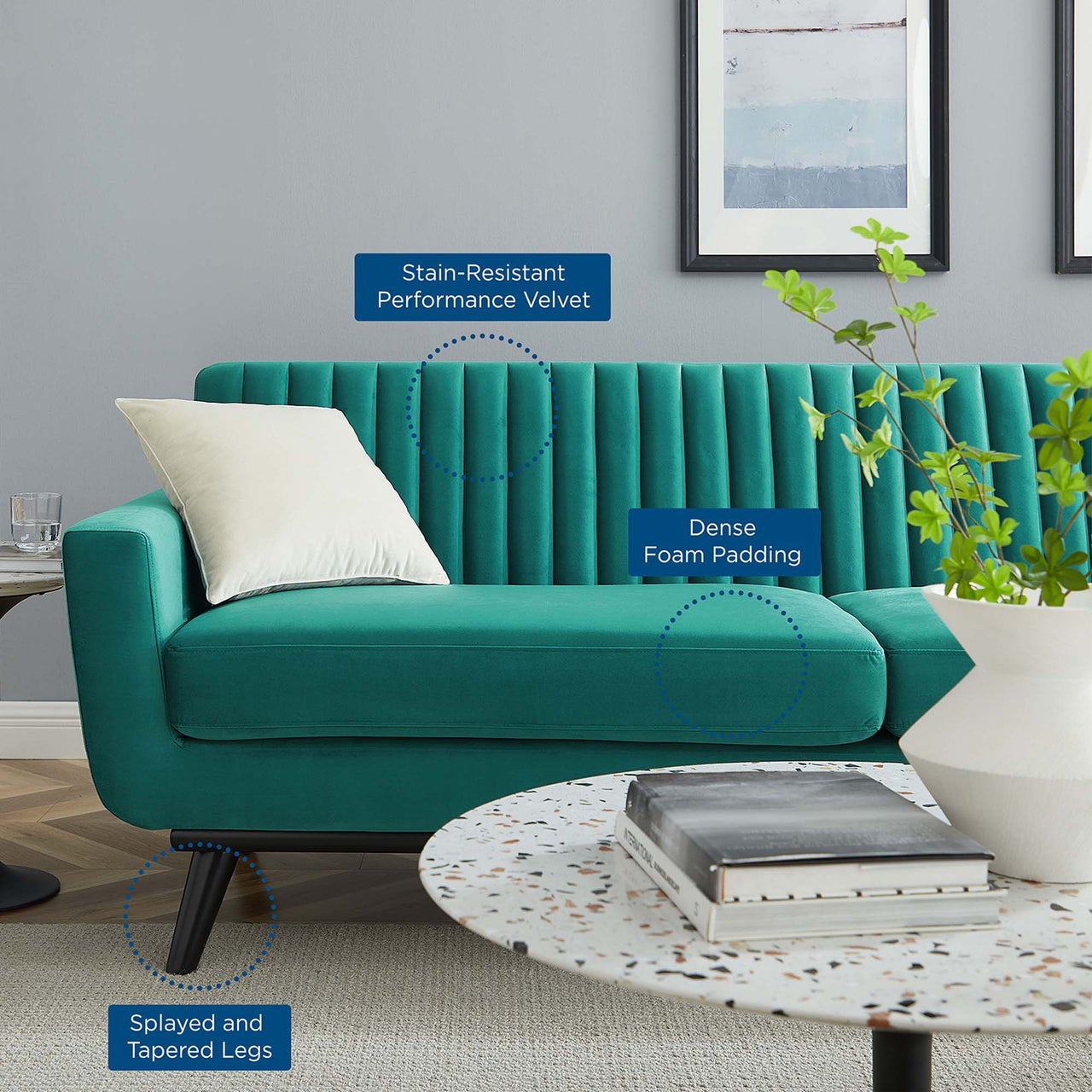 Rendezvous Velvet Sofa, Teal
