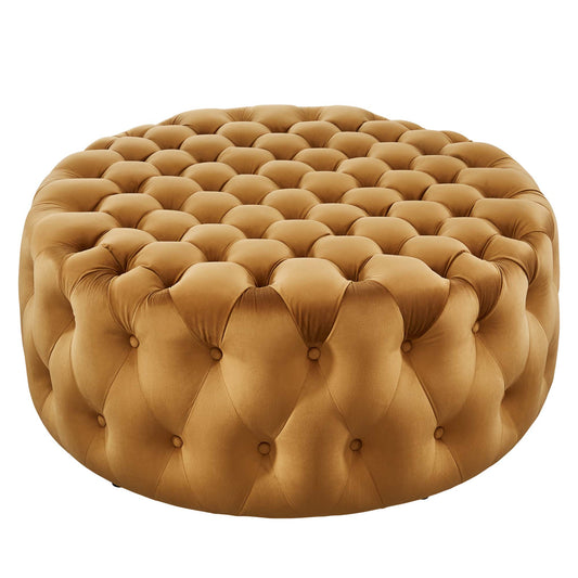 Love Round Velvet Ottoman, Large, Cognac
