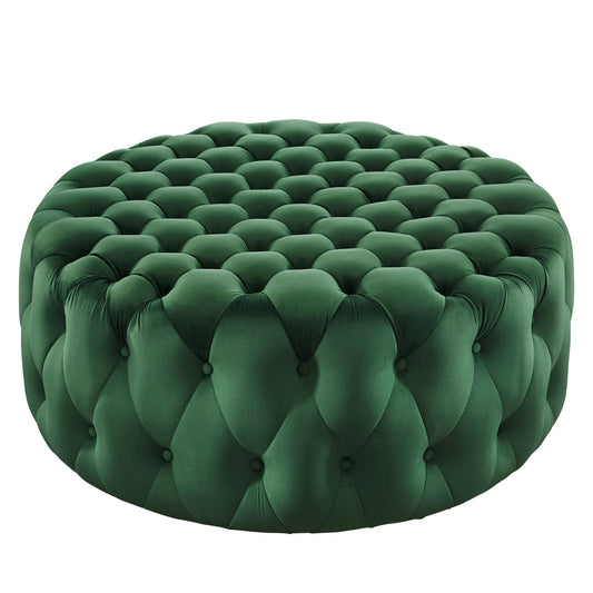 Love Round Velvet Ottoman, Large, Emerald