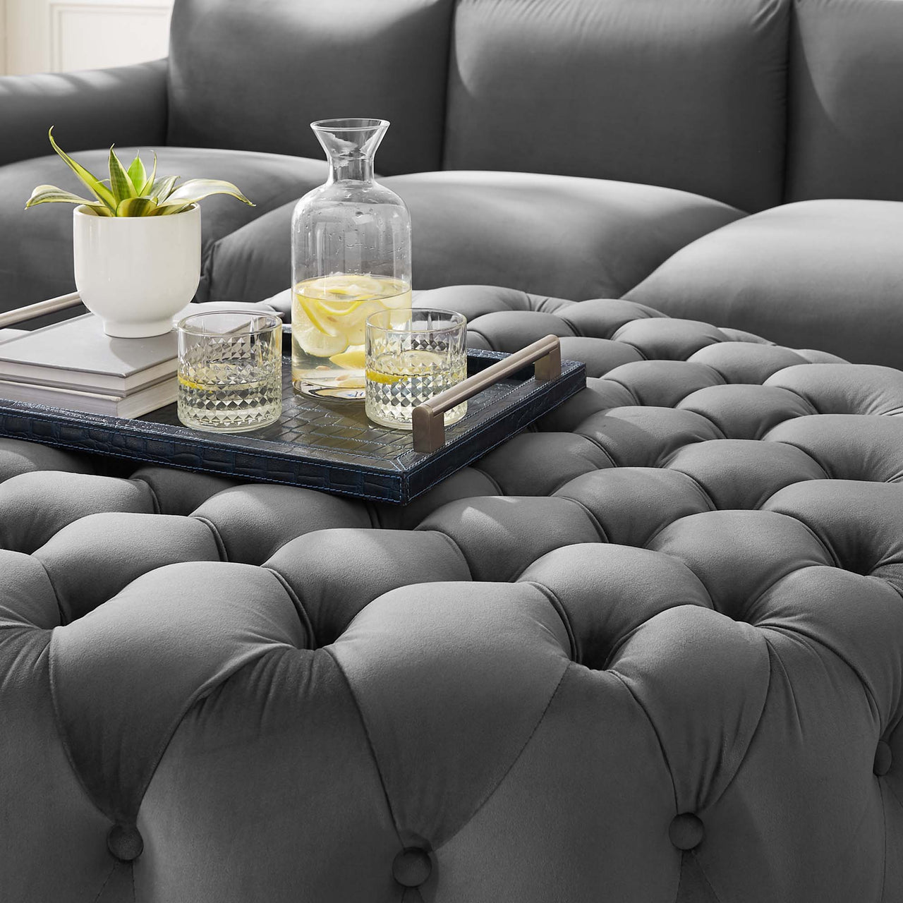 Love Round Velvet Ottoman, Large, Gray