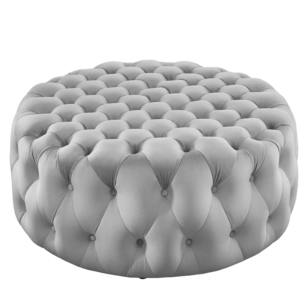 Love Round Velvet Ottoman, Large, Light Gray