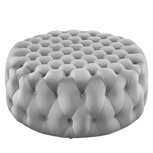 Love Round Velvet Ottoman, Large, Light Gray