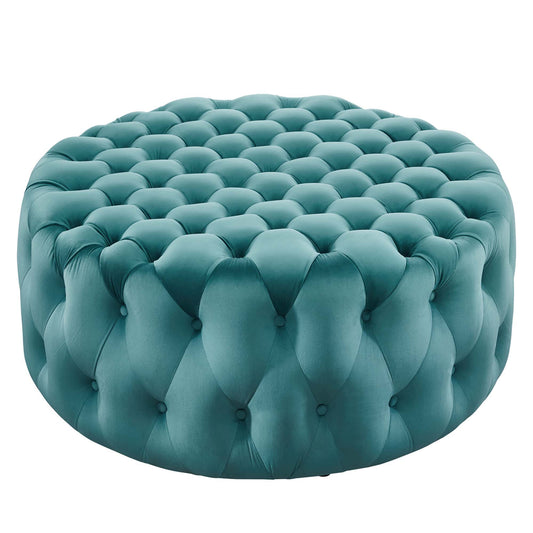 Love Round Velvet Ottoman, Large, Caspian Blue
