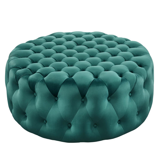 Love Round Velvet Ottoman, Large, Teal