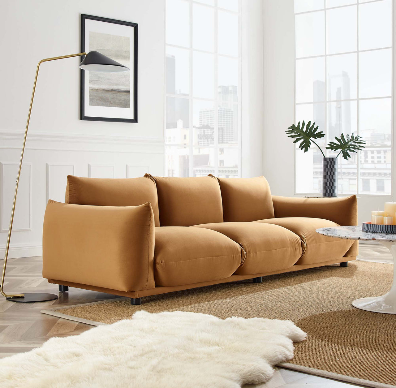 Abundance Velvet Sofa, Cognac