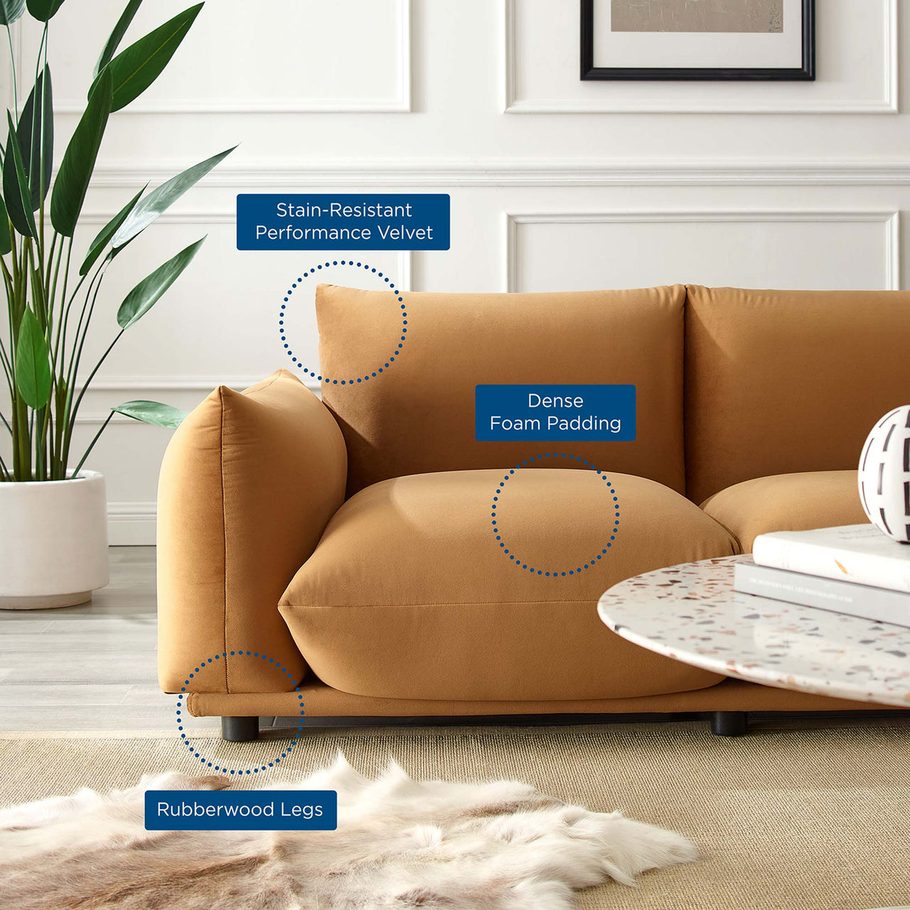 Abundance Velvet Loveseat, Cognac