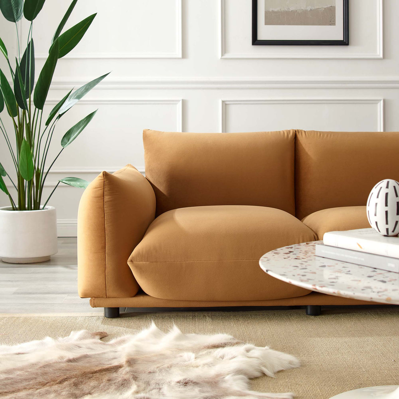 Abundance Velvet Loveseat, Cognac