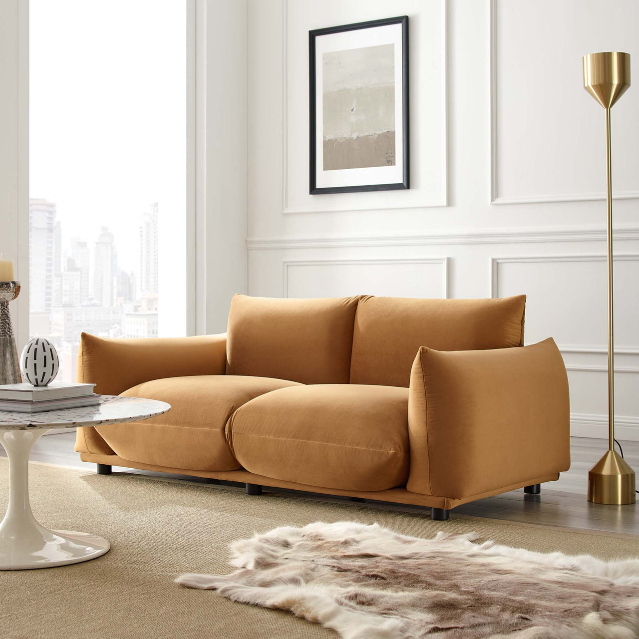 Abundance Velvet Loveseat, Cognac