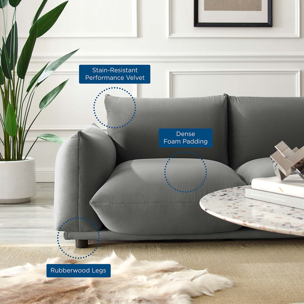 Abundance Velvet Loveseat, Gray