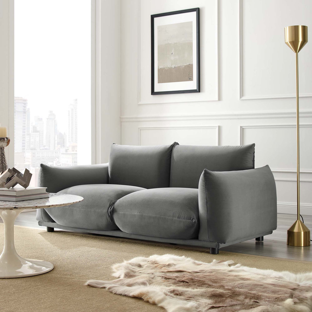 Abundance Velvet Loveseat, Gray