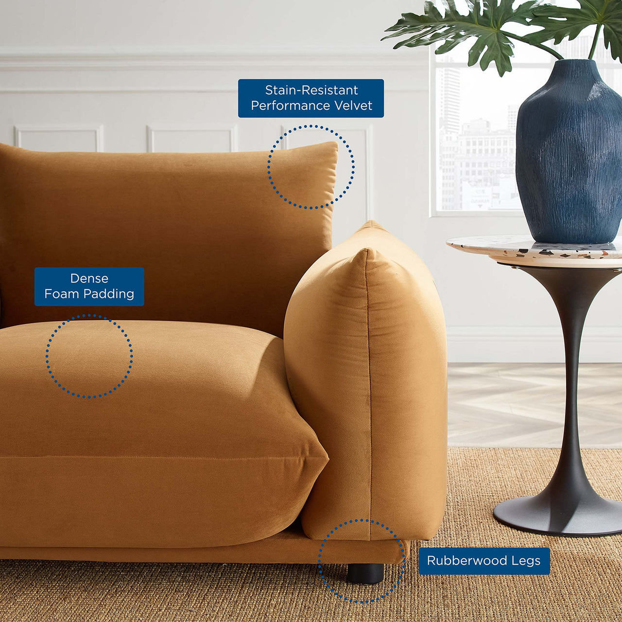 Abundance Velvet Accent Chair, Cognac