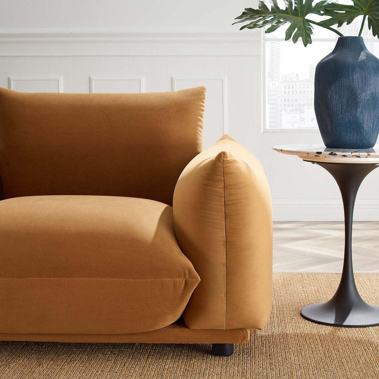Abundance Velvet Accent Chair, Cognac