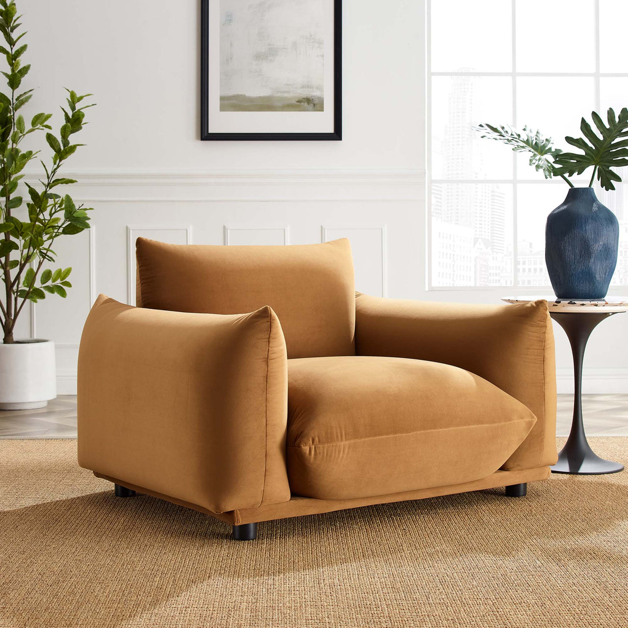 Abundance Velvet Accent Chair, Cognac