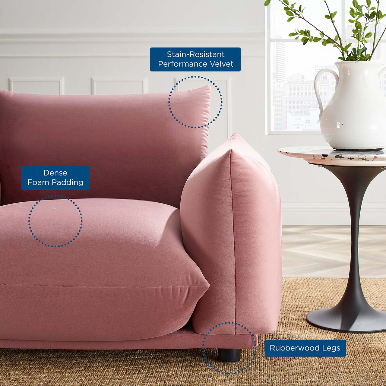 Abundance Velvet Accent Chair, Dusty Rose