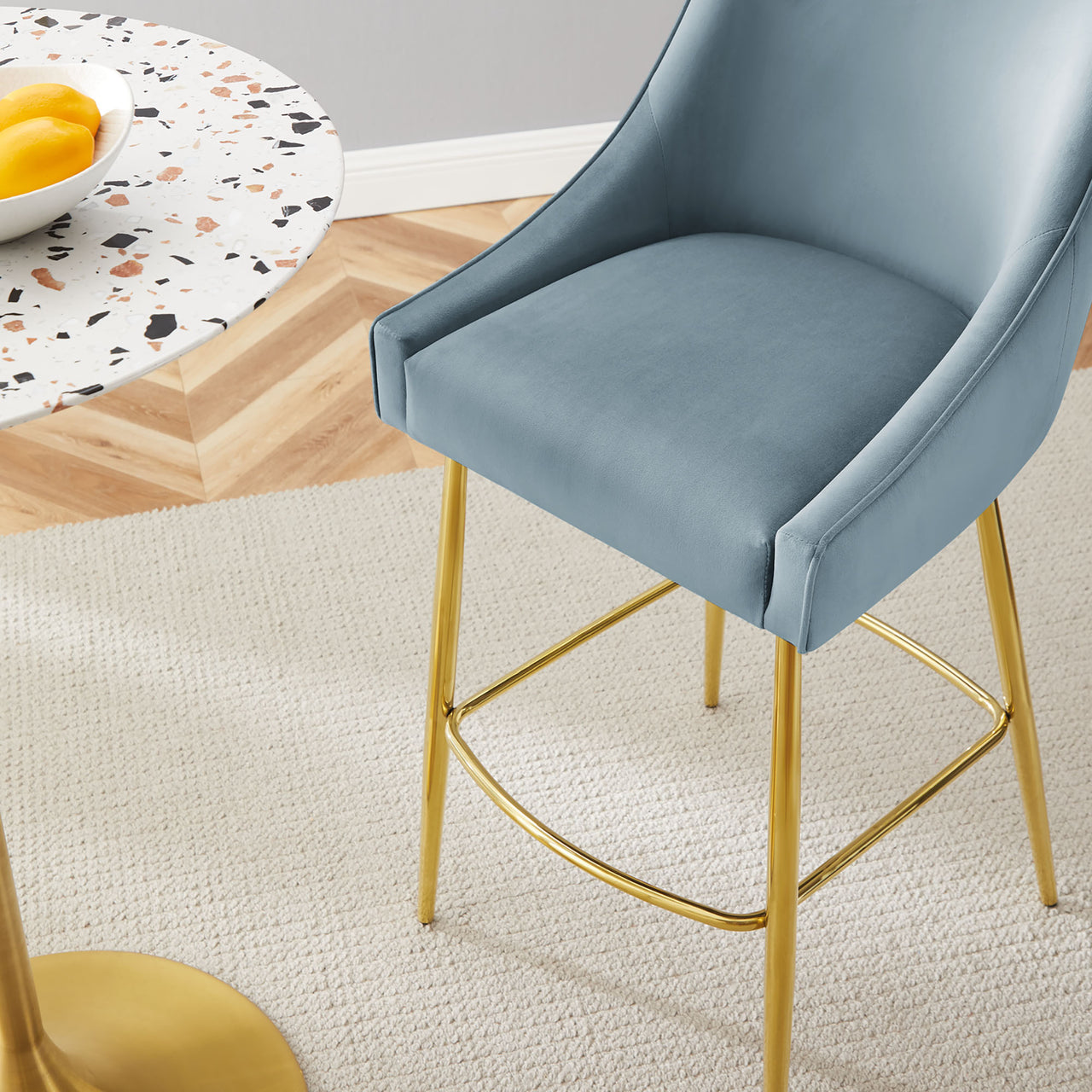Virella Velvet Bar Stool, Light Blue