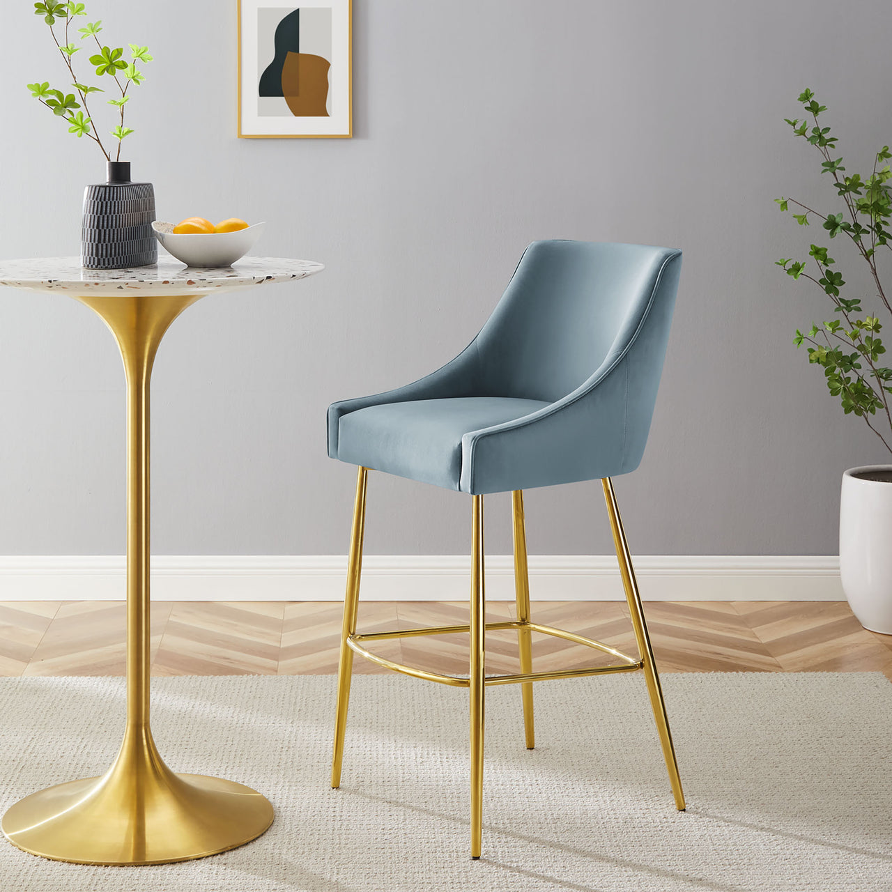 Virella Velvet Bar Stool, Light Blue