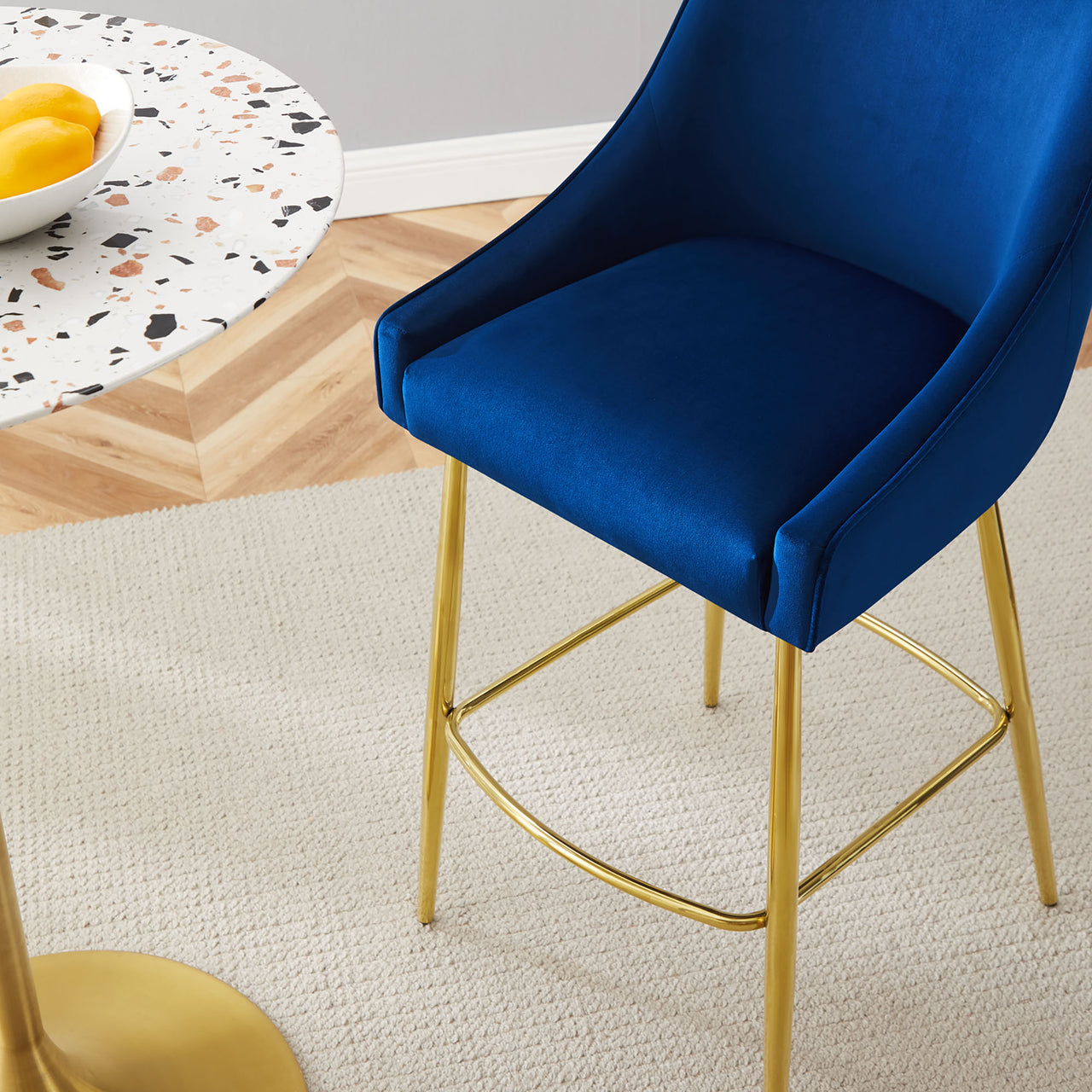 Virella Velvet Bar Stool, Navy