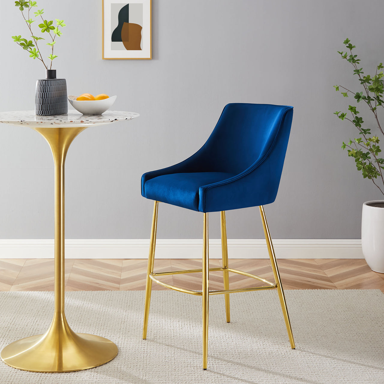 Virella Velvet Bar Stool, Navy