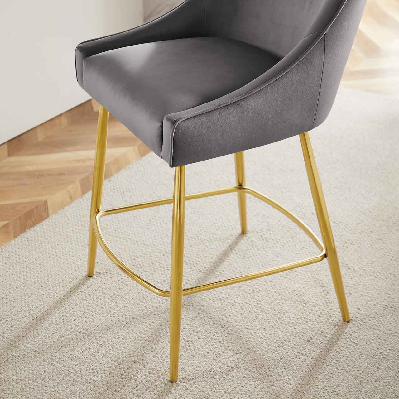 Virella Velvet Counter Stool, Gray