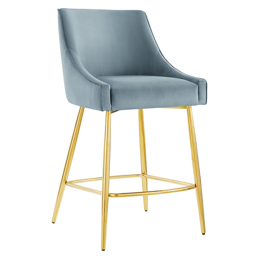 Virella Velvet Counter Stool, Light Blue