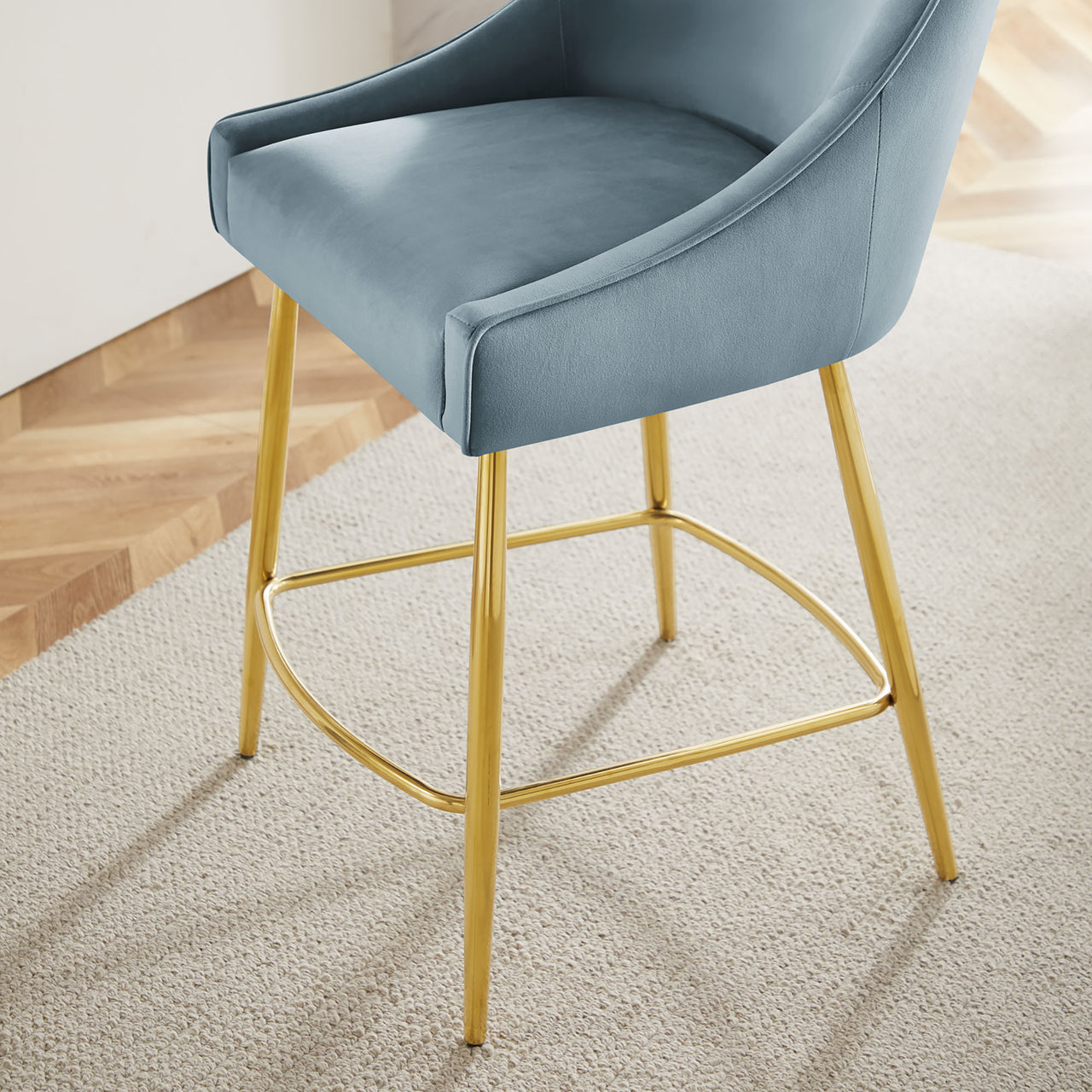 Virella Velvet Counter Stool, Light Blue