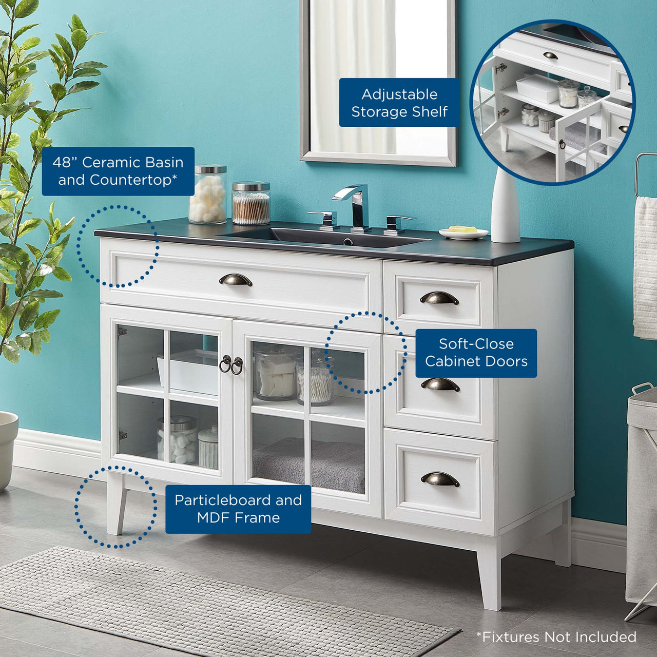 Paradise Vanity Unit, Extra Large, White & Black