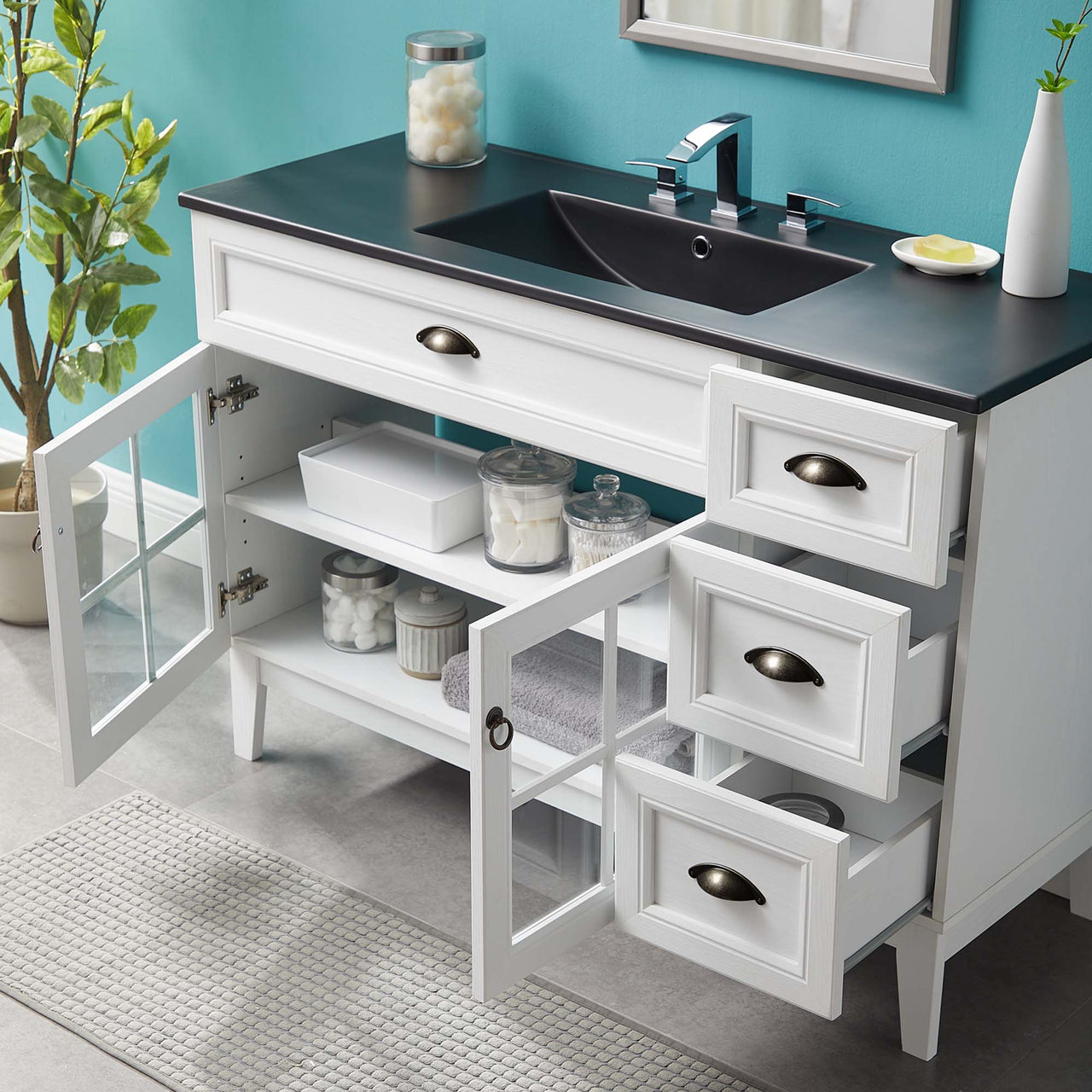 Paradise Vanity Unit, Extra Large, White & Black