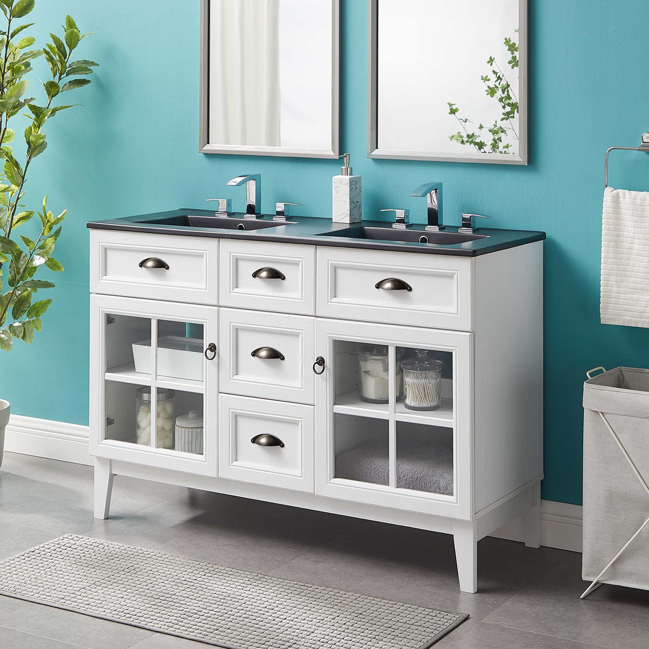 Paradise Double Sink Vanity Unit, Extra Large, White & Black