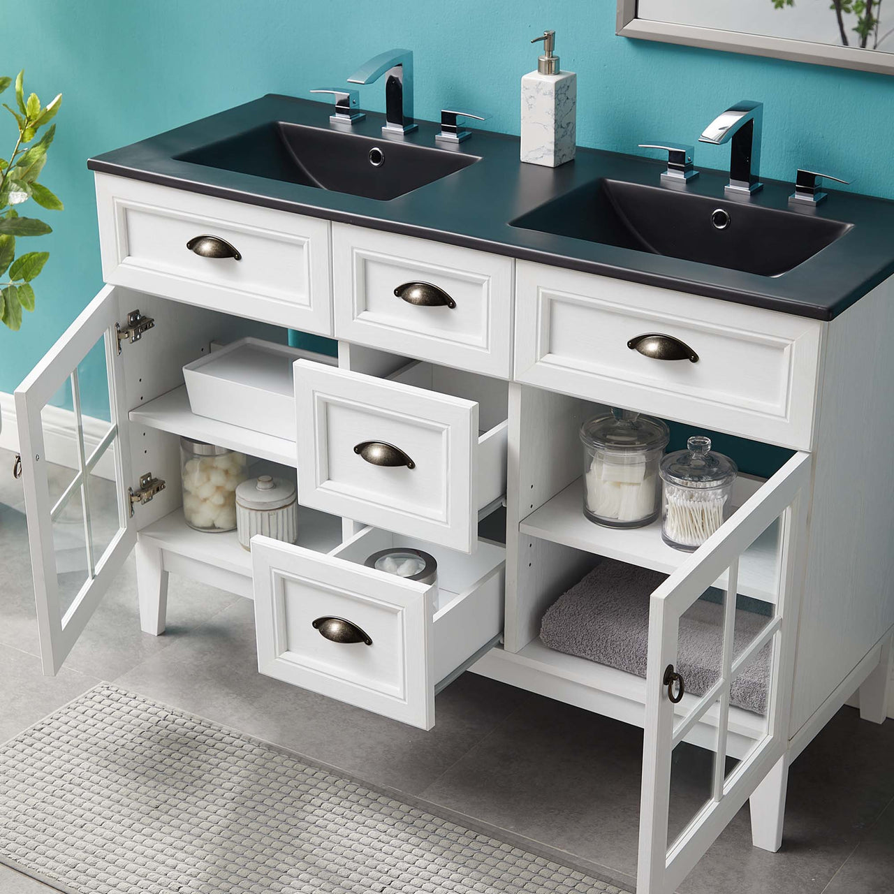 Paradise Double Sink Vanity Unit, Extra Large, White & Black