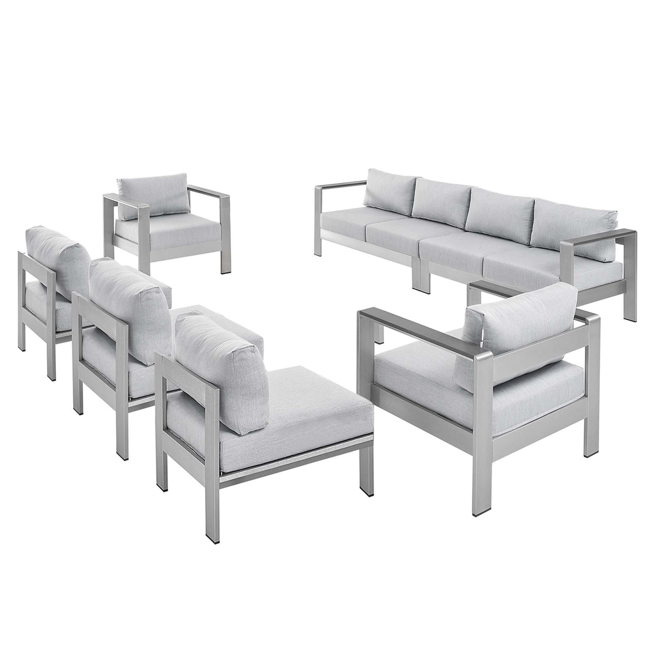 Shorea 7-Piece Sunbrella® Fabric Alfresco Sectional Sofa Set, Silver & Gray