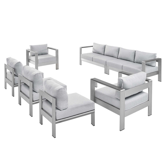 Shorea 7-Piece Sunbrella® Fabric Alfresco Sectional Sofa Set, Silver & Gray