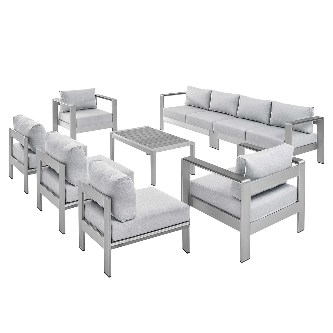 Shorea 8-Piece Sunbrella® Fabric Alfresco Sectional Sofa Set, Silver & Gray