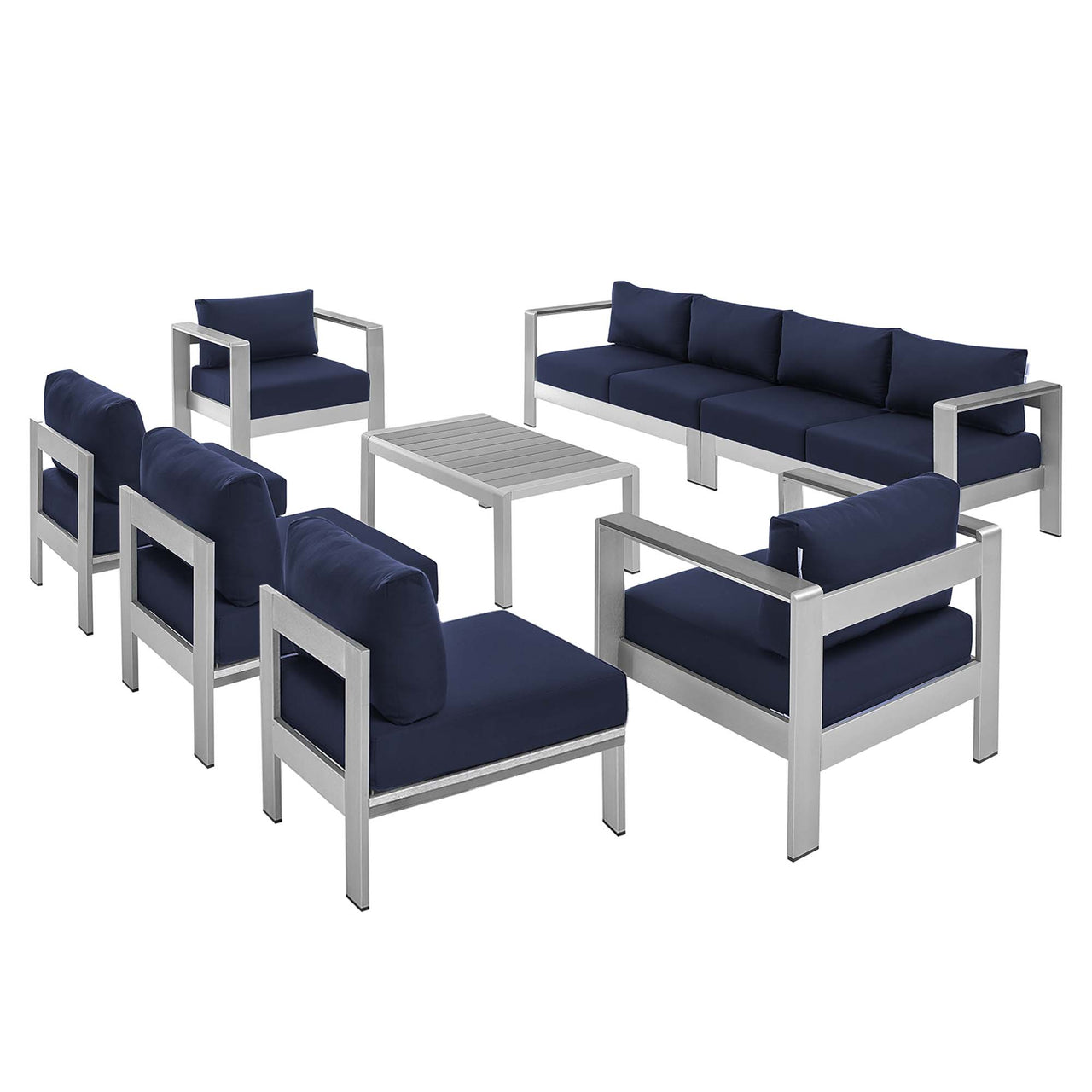 Shorea 8-Piece Sunbrella® Fabric Alfresco Sectional Sofa Set, Silver & Navy