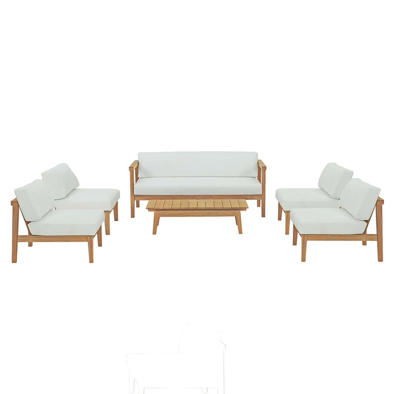 Brentford 6-Piece Alfresco Lounging Set, Natural Wood & White