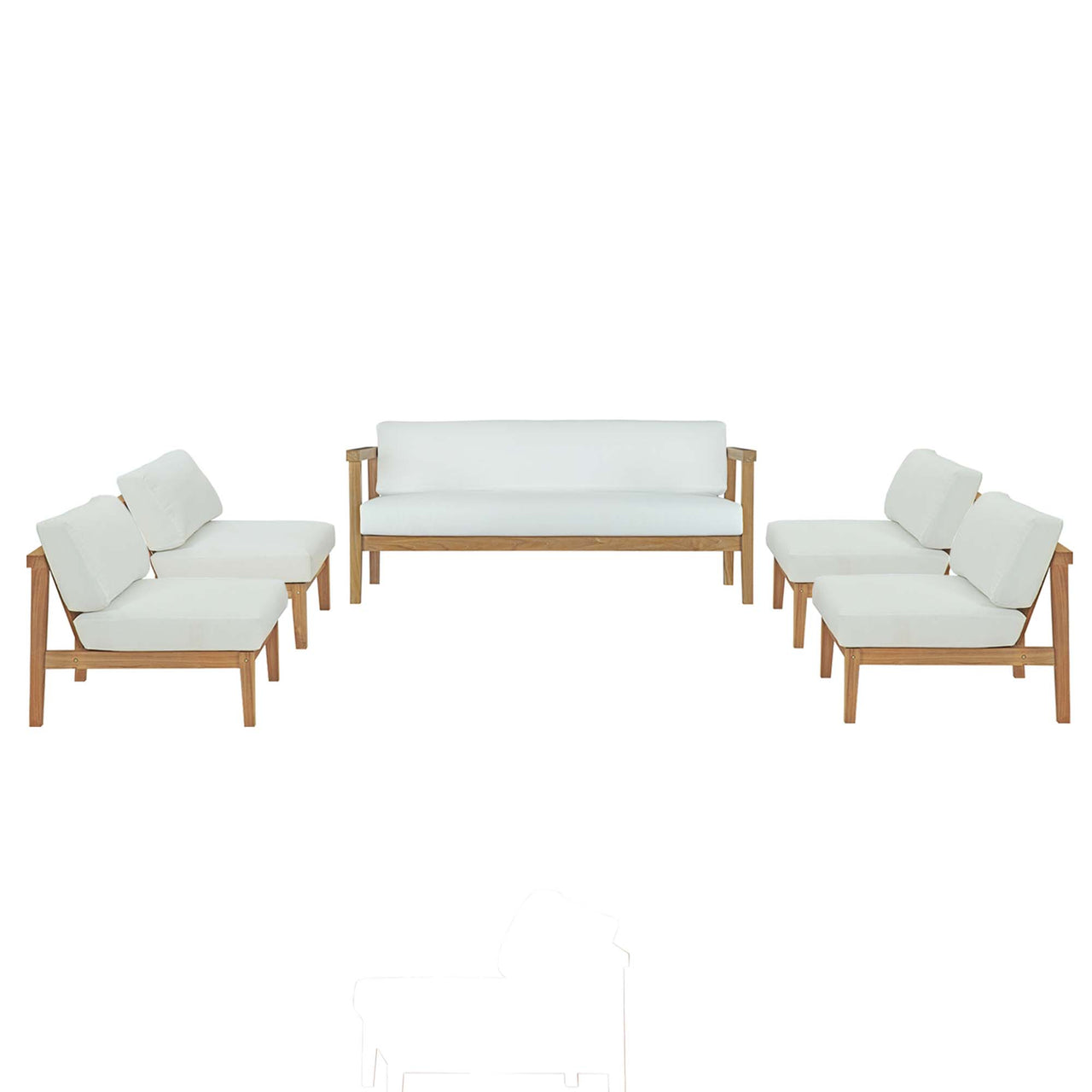 Brentford 5-Piece Alfresco Lounging Set, Natural Wood & White