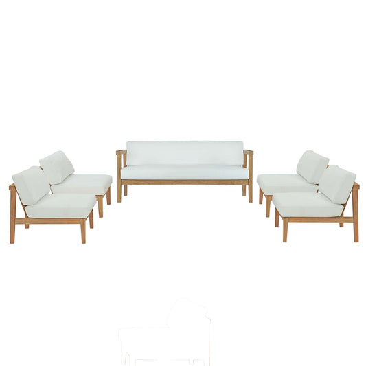 Brentford 5-Piece Alfresco Lounging Set, Natural Wood & White