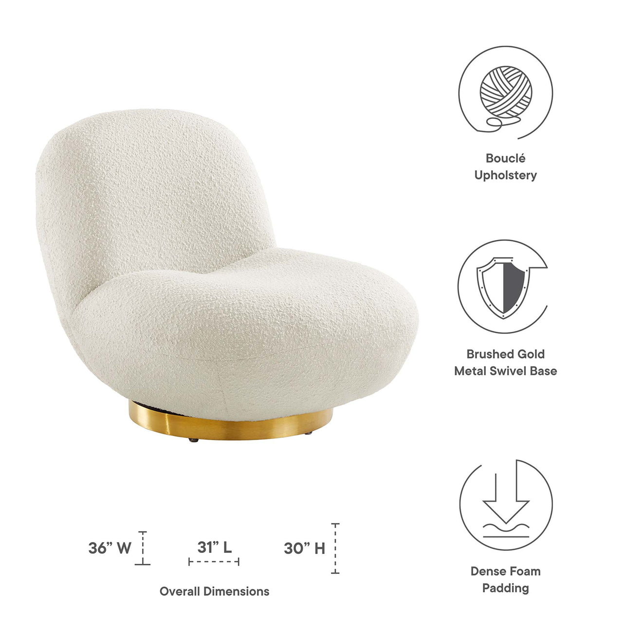 Verise Rotating Boucle Accent Chair, Gold & Ivory