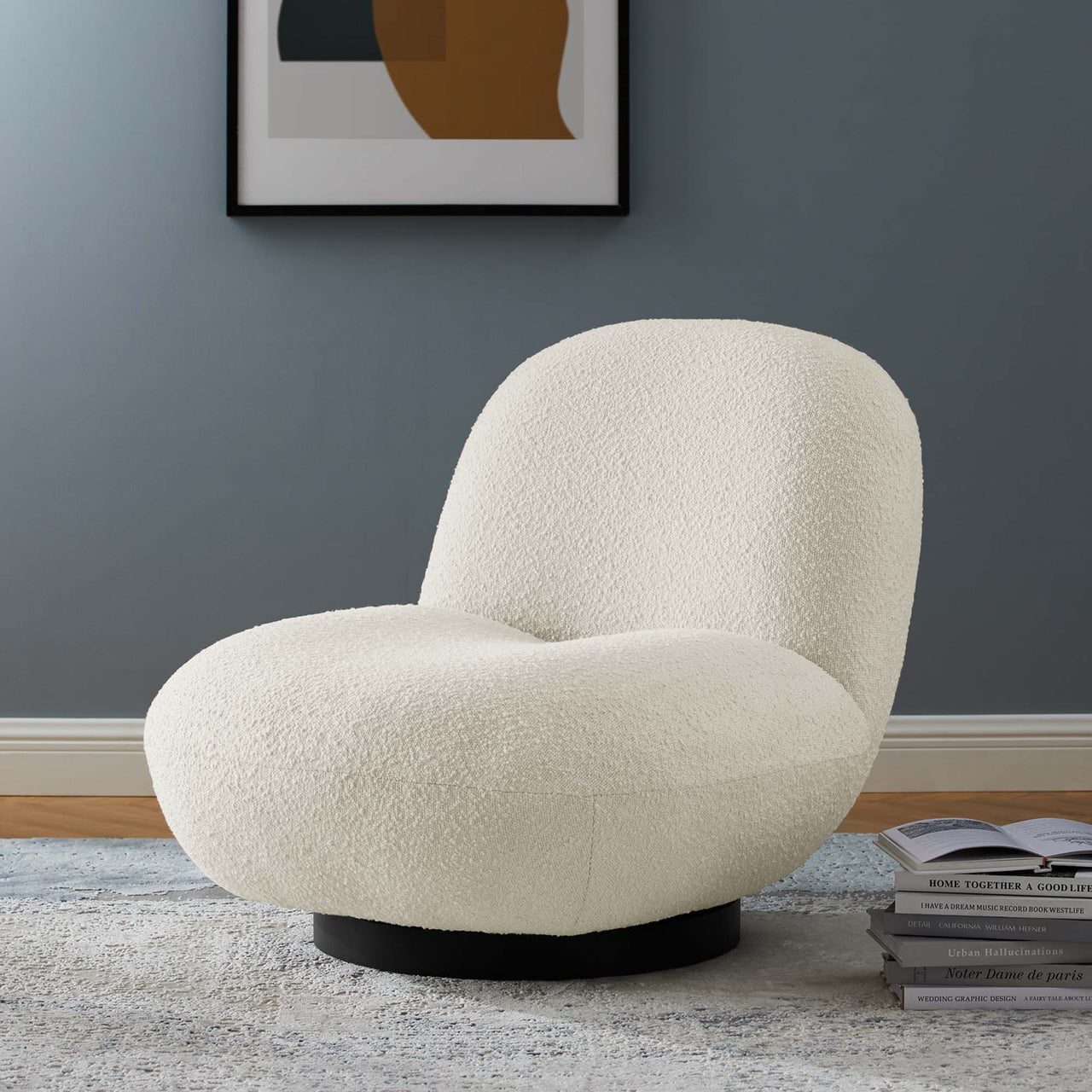 Verise Rotating Boucle Accent Chair, Black & Ivory